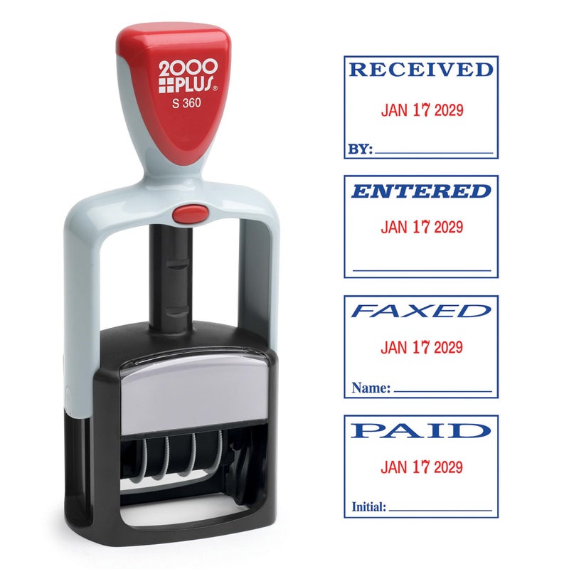 2000 PLUS 4-In-1 Date and Message Stamp, Self-Inking, ENTERED, PAID, RECEIVED, FAXED, Red & Blue Ink (032519) - Image 3